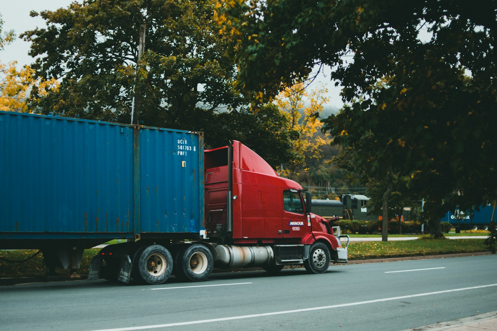 FSI freight truck hauling an intermodal container on the highway
